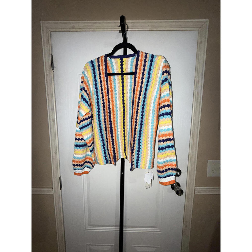 Commense Colorful Crochet Stripe Cardigan Sweater Size s